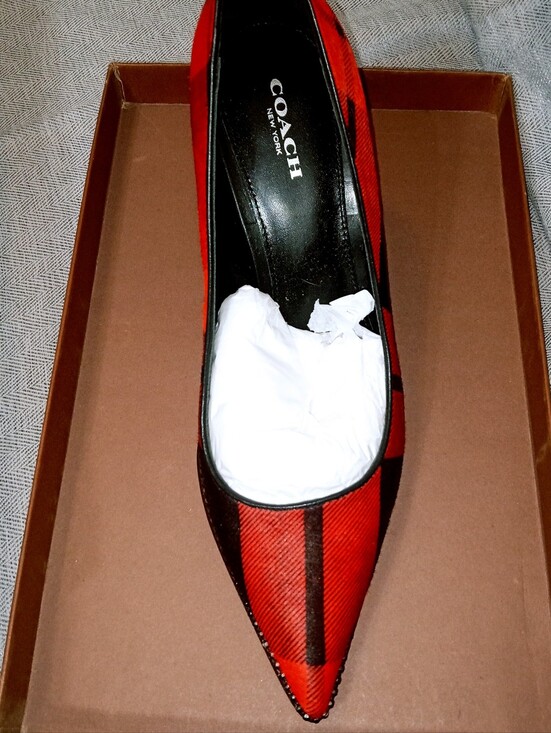 Coach Shoes - Coach "Tamera" Red Plaid Calfhair Pumps 8.5 In Box